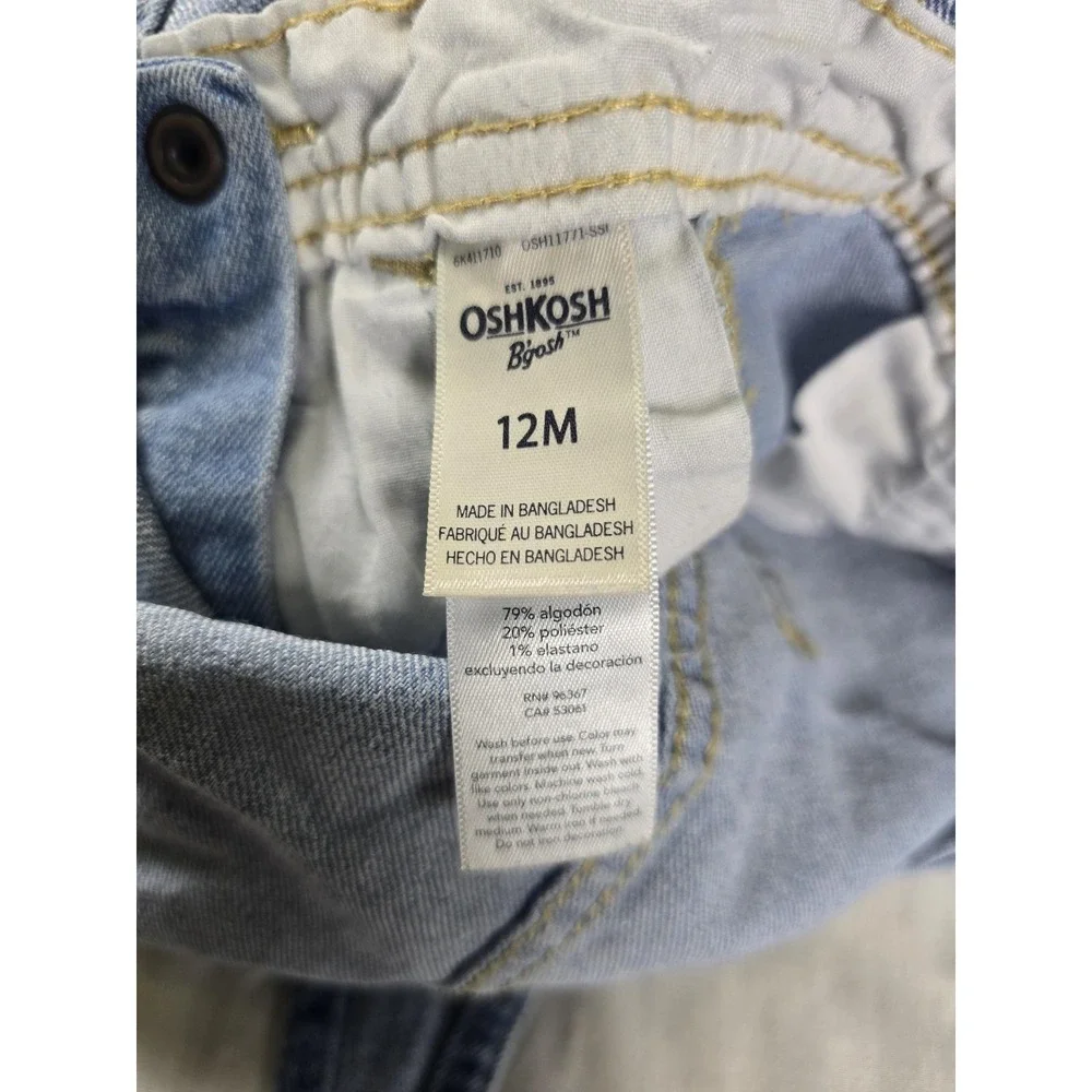 OshKosh B'gosh Shortalls Baby Girls 12 Months Blue Denim Snap Crotch Floral